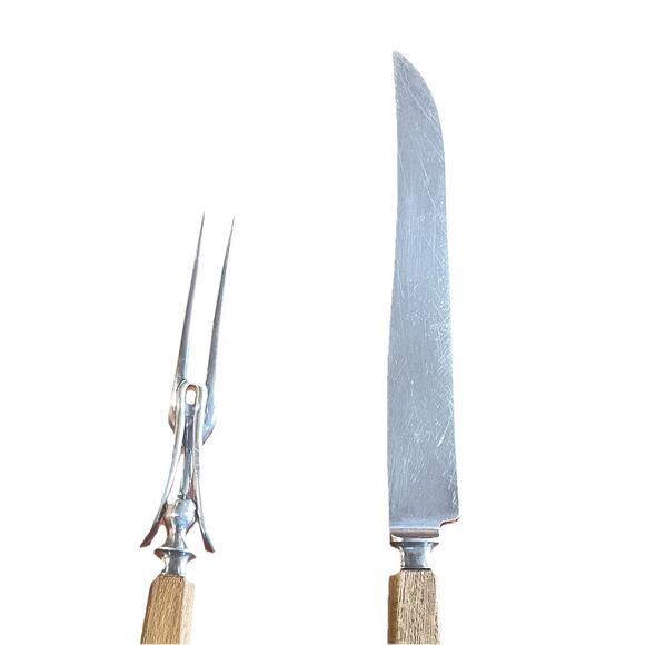 Vintage Jernbolaget Eskilstuna Sweden Carving Knife & Fork Wood Handle Rostfrei‎